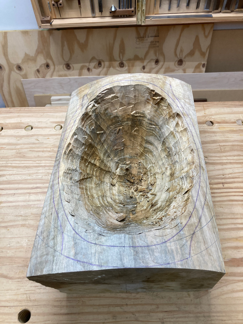 Rough bowl cavity which still needs considerable work
